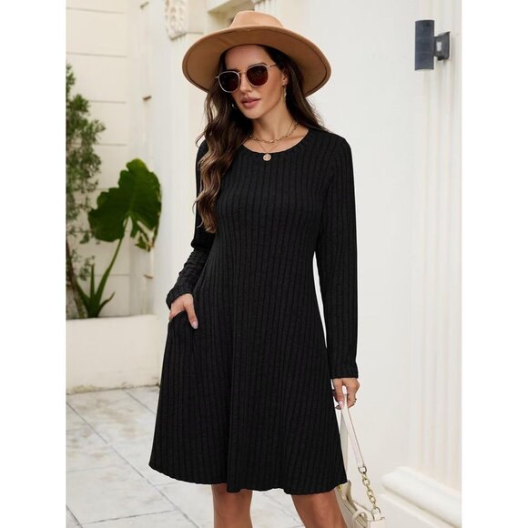 Plus Size Sweater Dress Soft Stretch Fall Winter Casual with Pockets - Picture 6 of 7